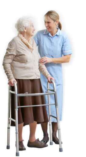 caregiver assisting patient in walking